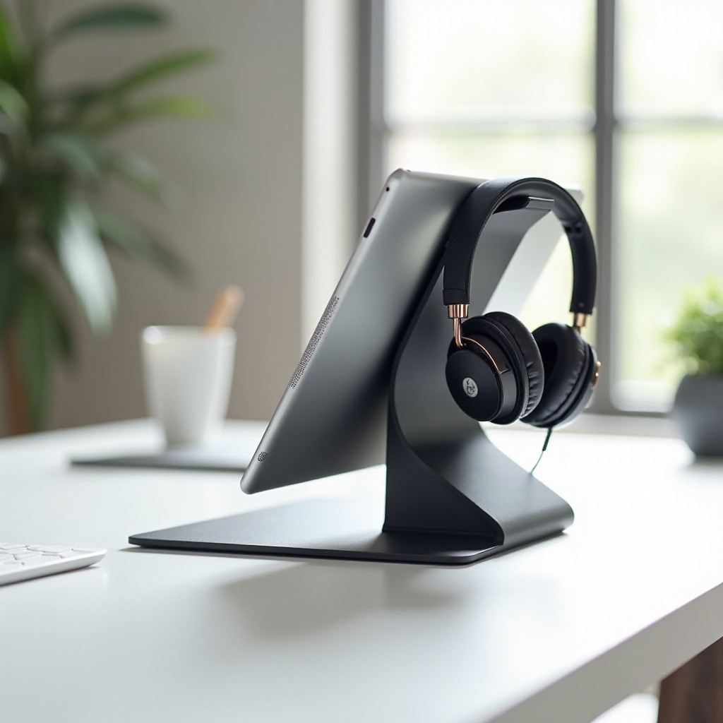 ipad stand with headphone holder