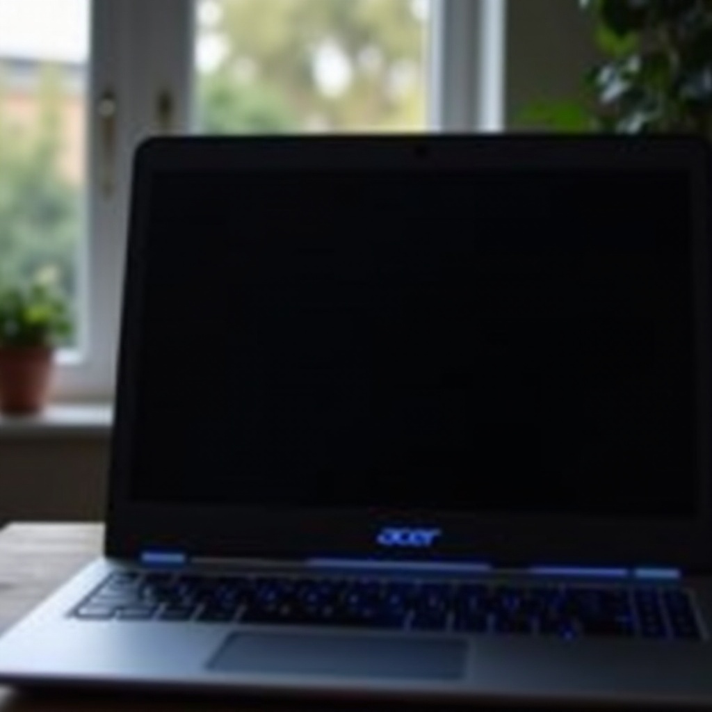 лаптоп Acer свети синя светлина, но екранът е черен